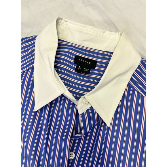 Theory Women’s Striped Button Up Shirt, Blue/Red Size Small, Workwear, Business - Picture 4 of 10